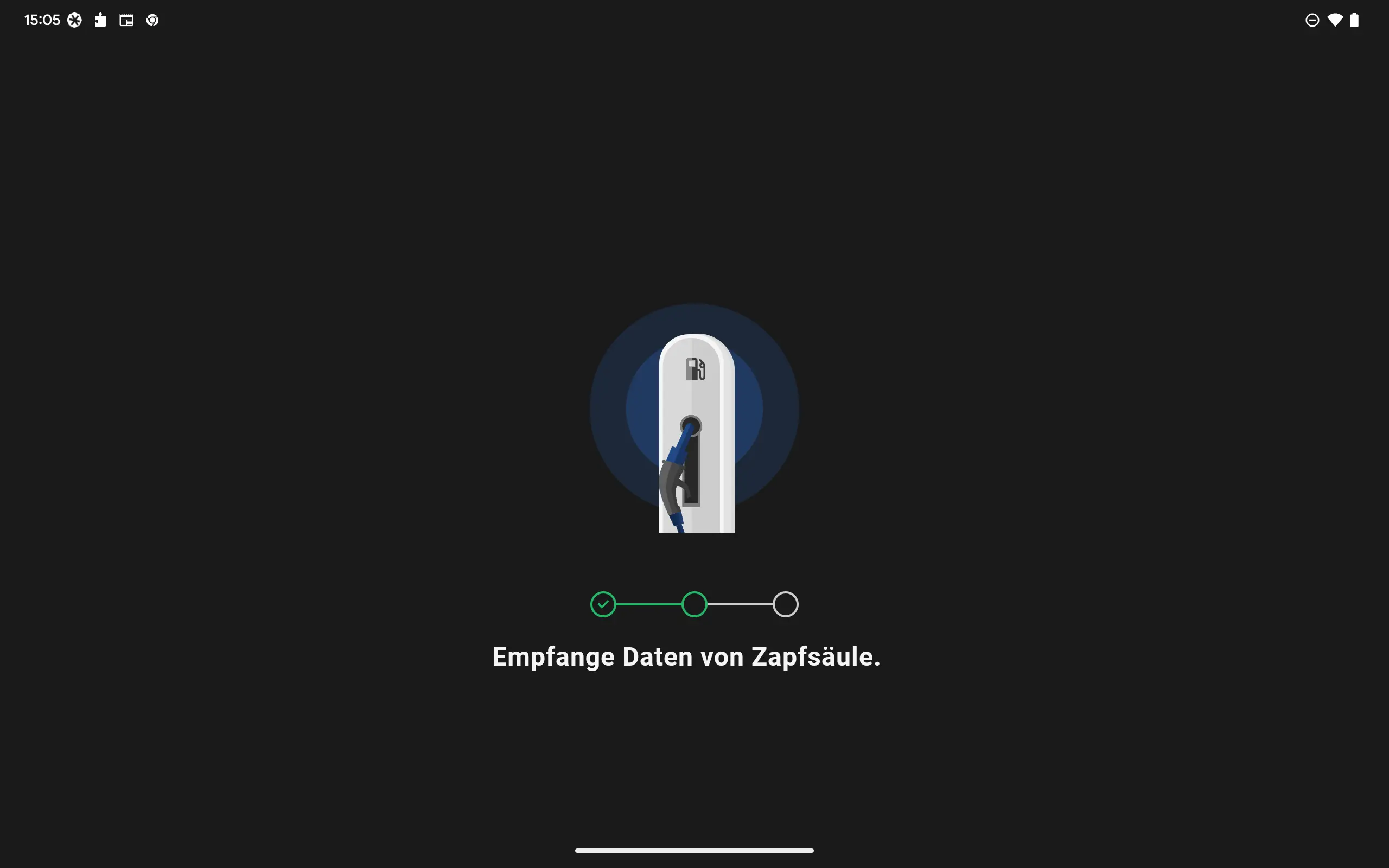Ein Screen zeigt in der ryd App den Wartebildschirm während des Tankvorgangs.