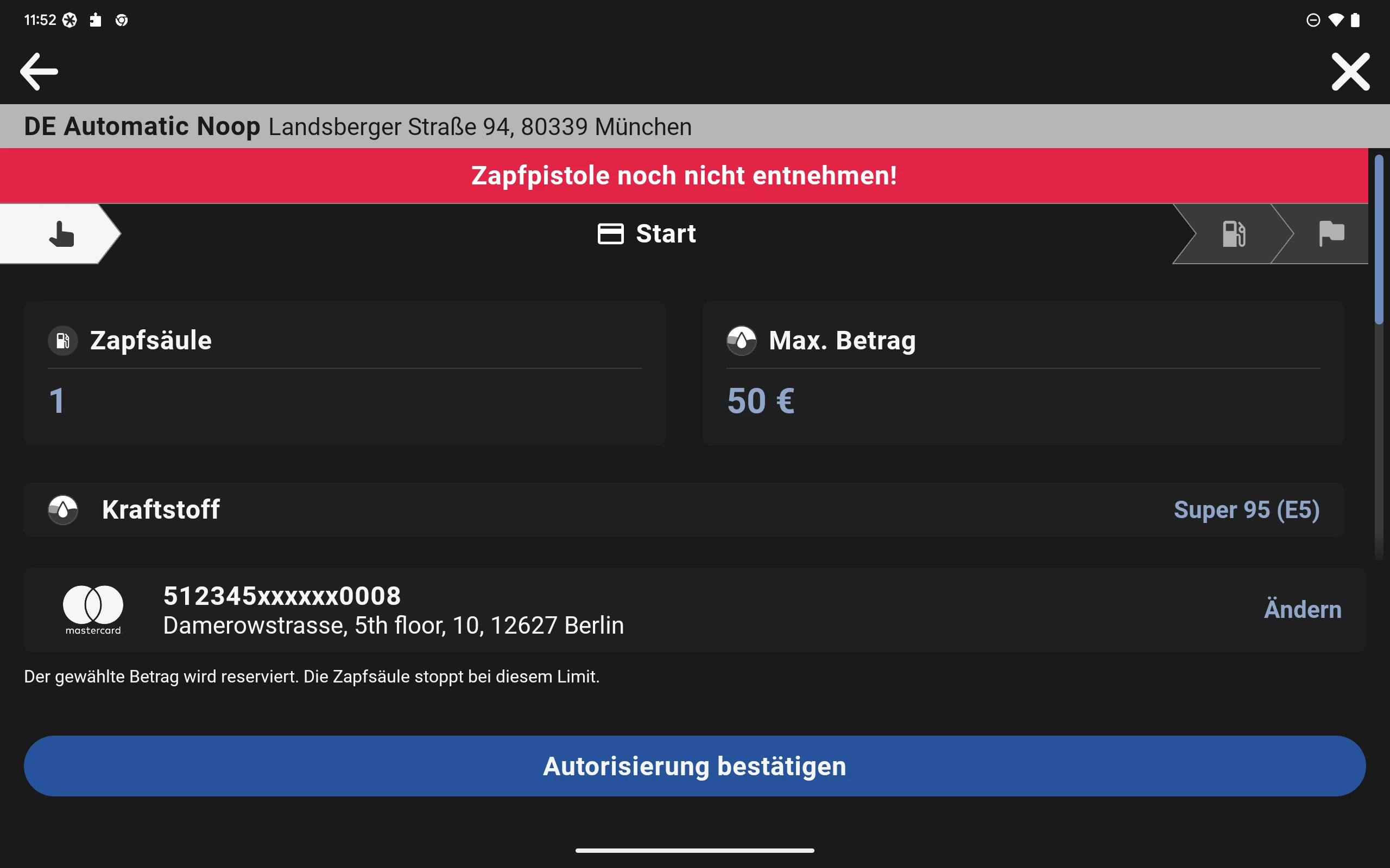 Ein Screen zeigt in der ryd App die Übersicht des gewählten Tankprogramms.