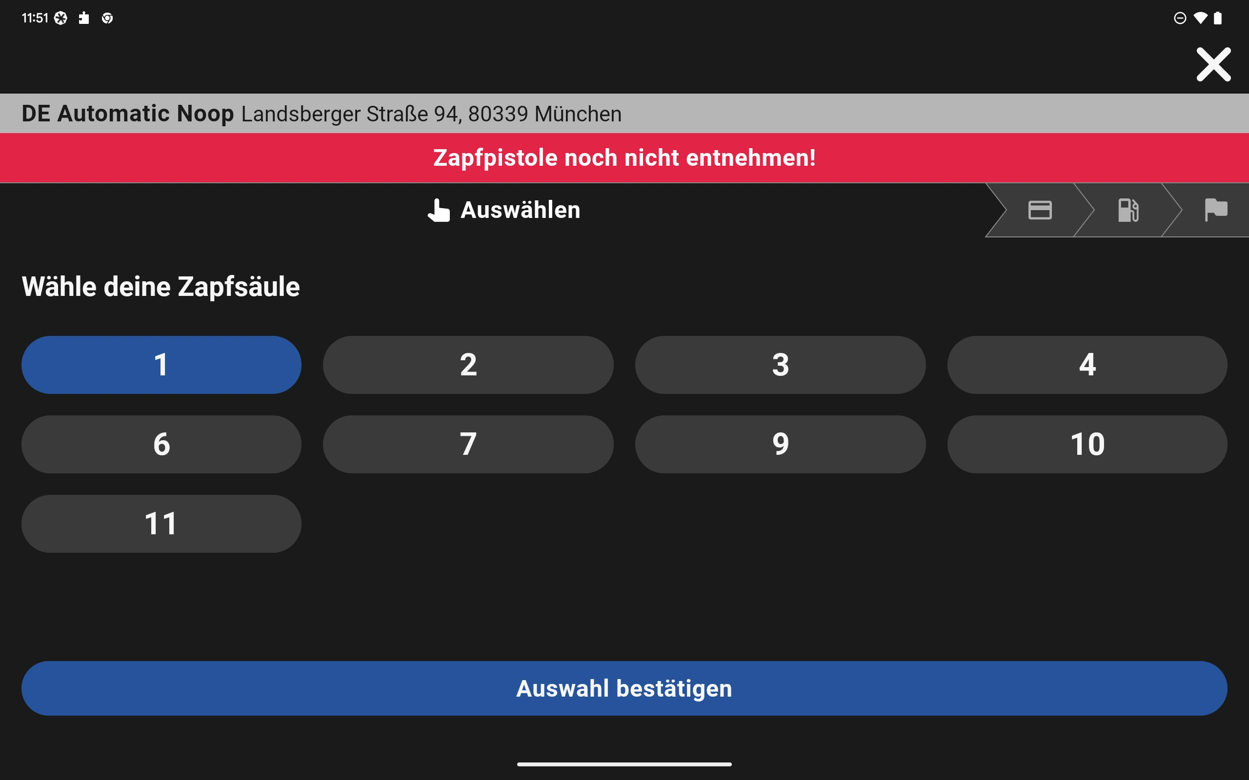 Ein Screen zeigt in der ryd App die Auswahl der Zapfsäule.