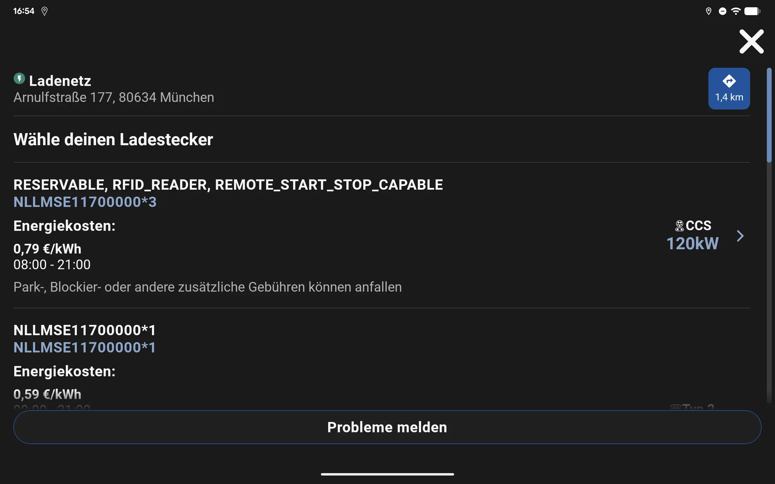 Ein Screen zeigt in der ryd App die Auswahl der Zapfsäule.