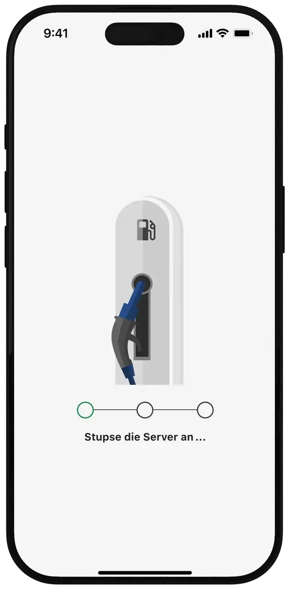 Ein Smartphone zeigt in der ryd App den Wartebildschirm während des Tankvorgangs.
